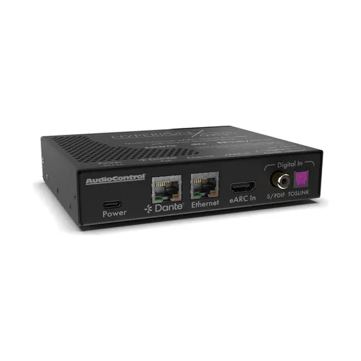AudioControl Hyperion AXIS-10 – Rückseite mit Dante, Ethernet, eARC und den Digitaleingängen