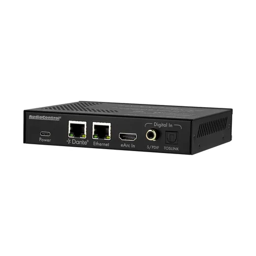 AudioControl Hyperion AXIS-16 – Rückseite mit Dante, Ethernet, eARC und den Digitaleingängen