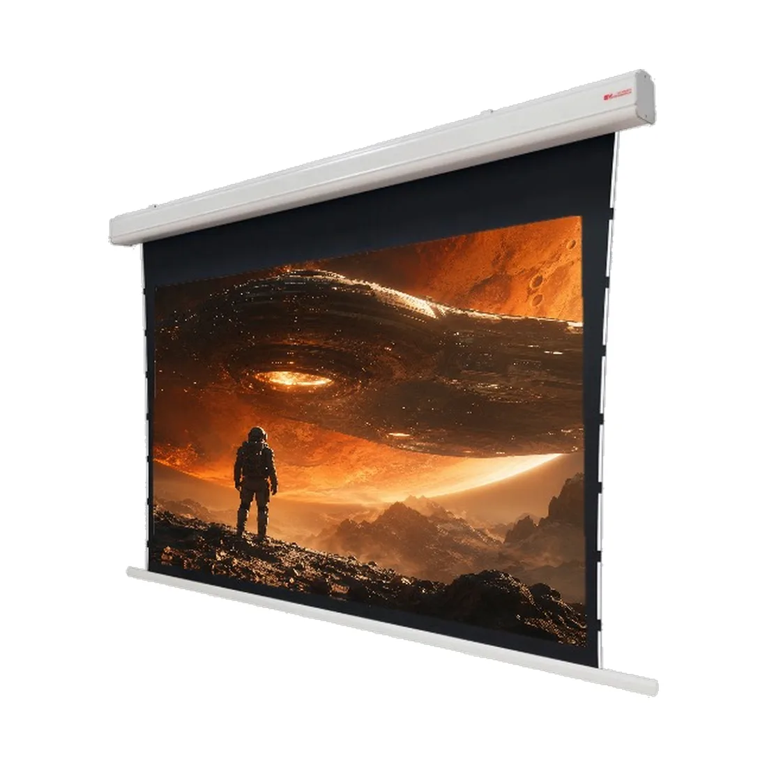 Screen Research CLCLT – die Classic-Motorleinwand für Decke und Wand mit funktionalem Tensio-Zug aus Gegengewicht und Schnüren