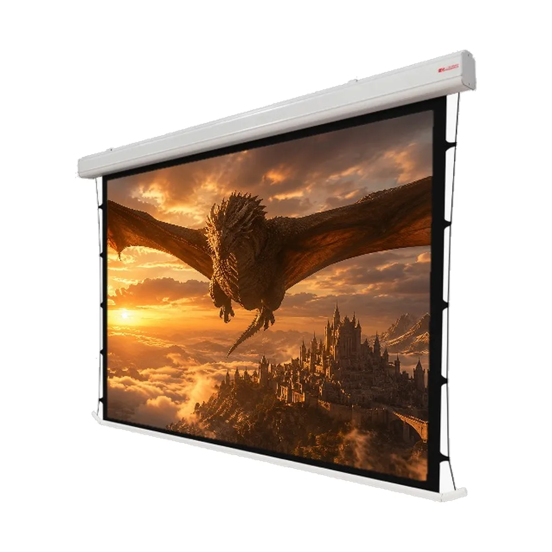Screen Research CLCTS – die Classic-Motorleinwand für Decke und Wand mit seitlichen CTS-Gegengewichten für bleibenden Bildstand